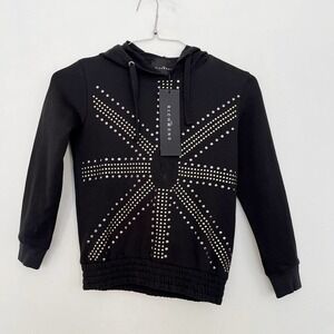 NEW John Richmond Studded Hoodie Kid's Size 8  Black Logo Sweatshirt